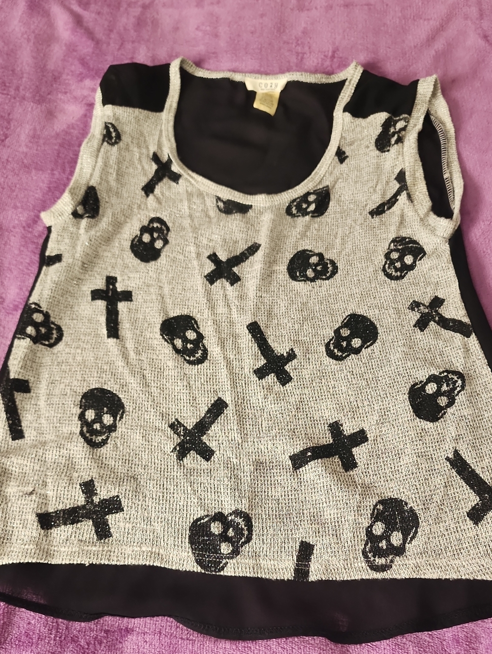 Girls Black & Cream Skull Print Layered Tank Top ☆ HALLOWEEN